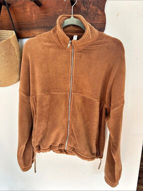ODODOS Brown Sherpa Fleece Full Zip Cinch Jacket Size L